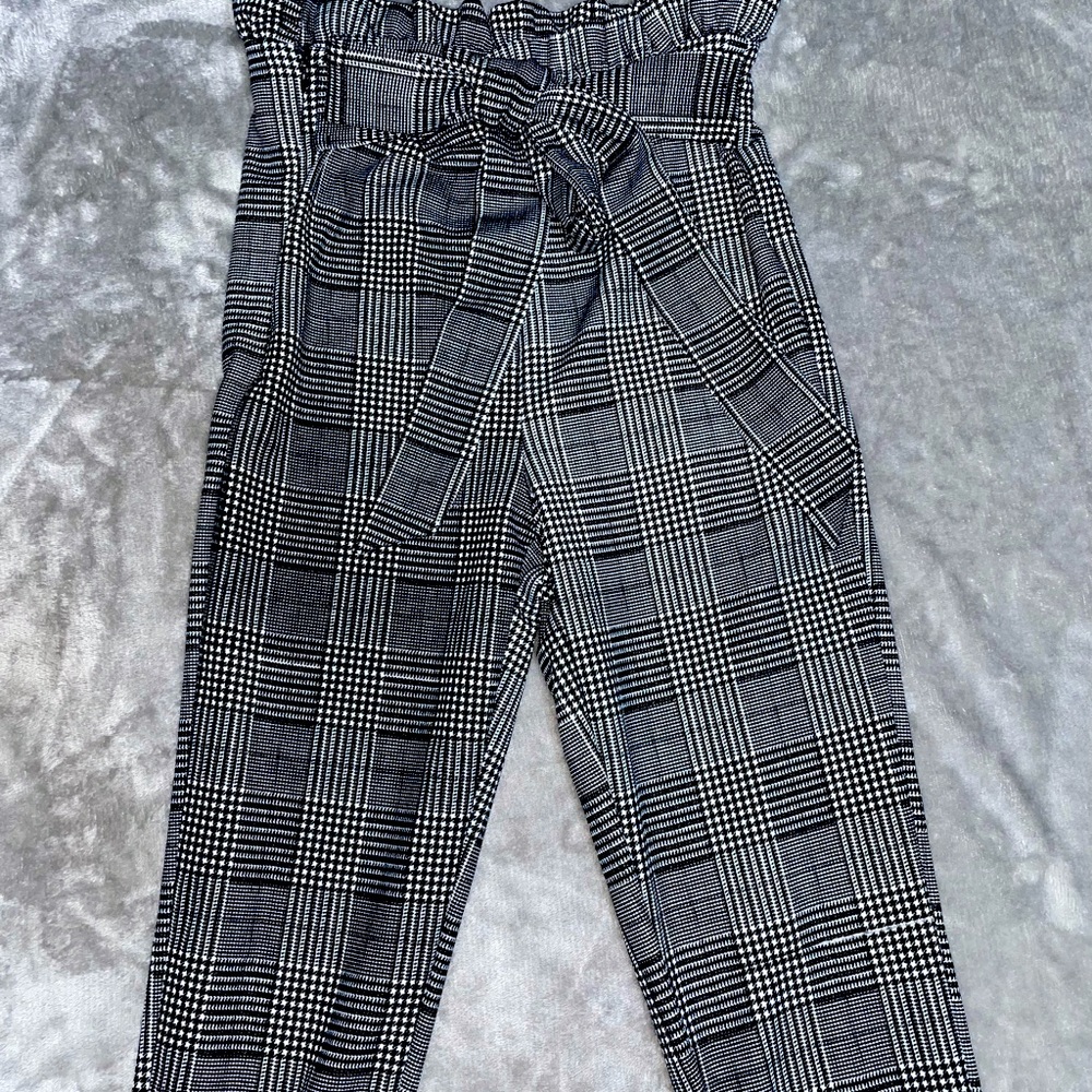 Paper bag waist plaid pants